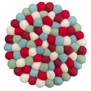 Colourful PomPom Felt Trivet 8.25"