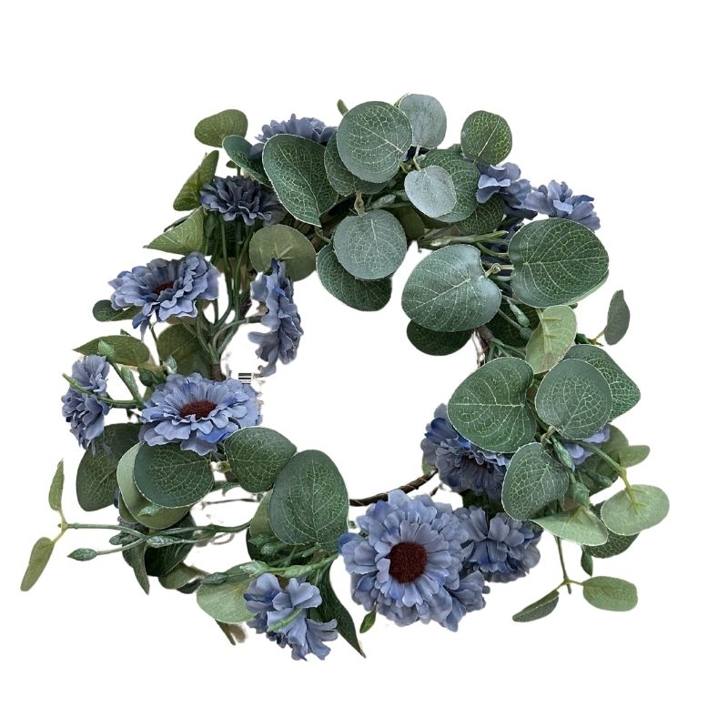 Blue Flowers & Eucalyptus Candle Ring 10