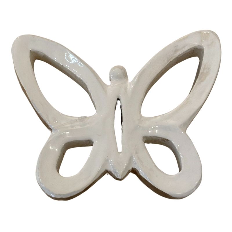 White Wooden Butterfly Figurine with Enamel - 2 Sizes