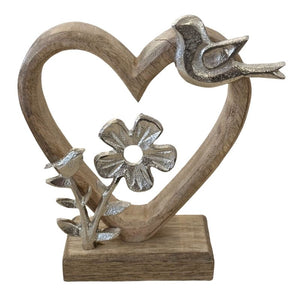 Wooden Heart with Aluminum Bird 6.5"